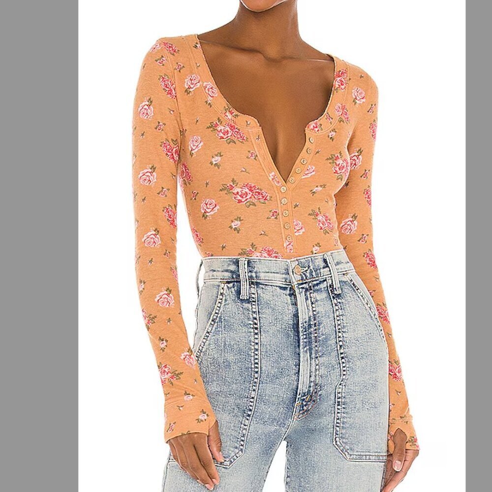 Free People Floral Bodysuit in Peach and Pink